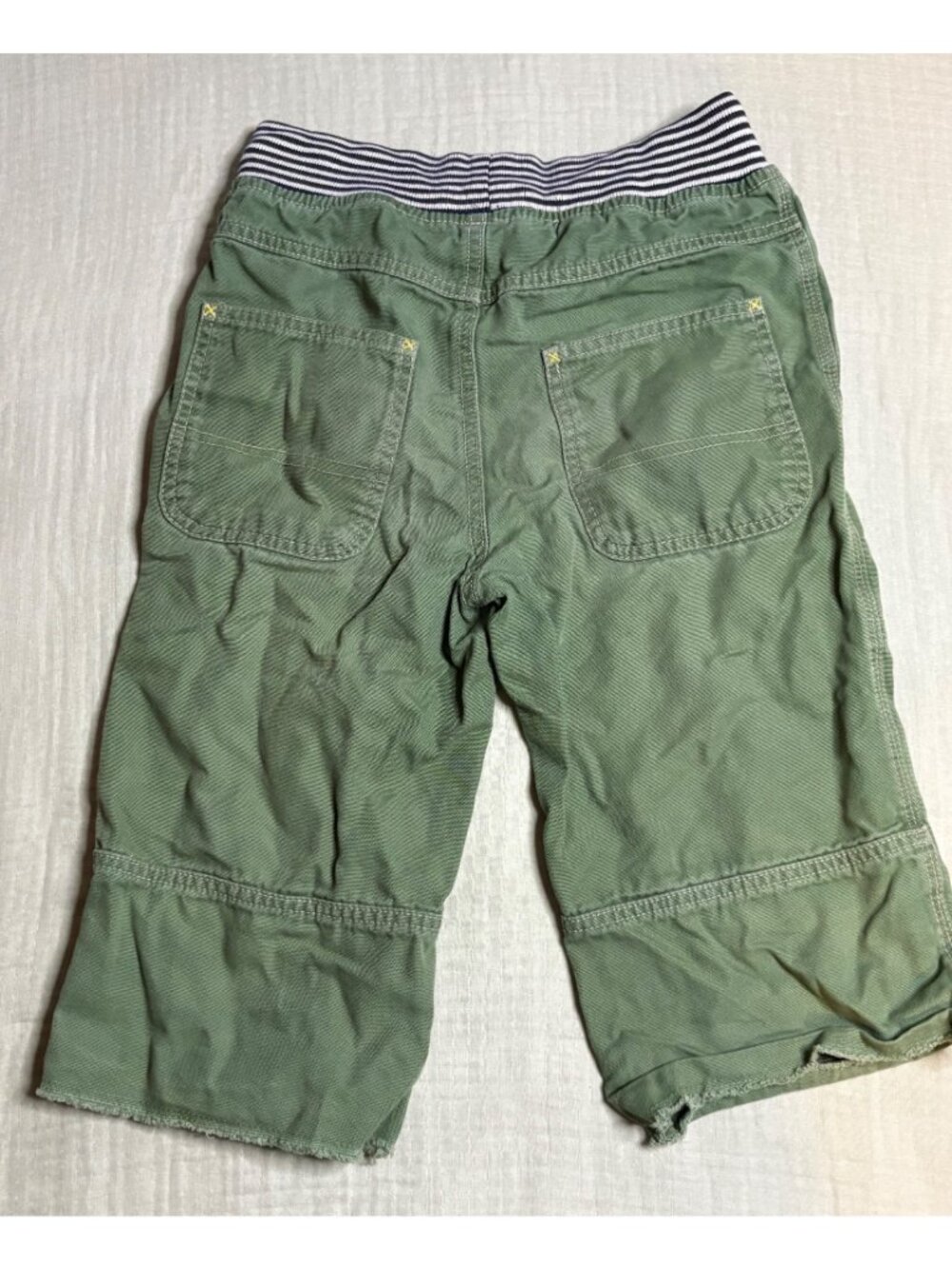 Mini Boden Boys Green Cargo Pants With Striped Elastic Waistband & Yellow Drawst - Picture 5 of 7